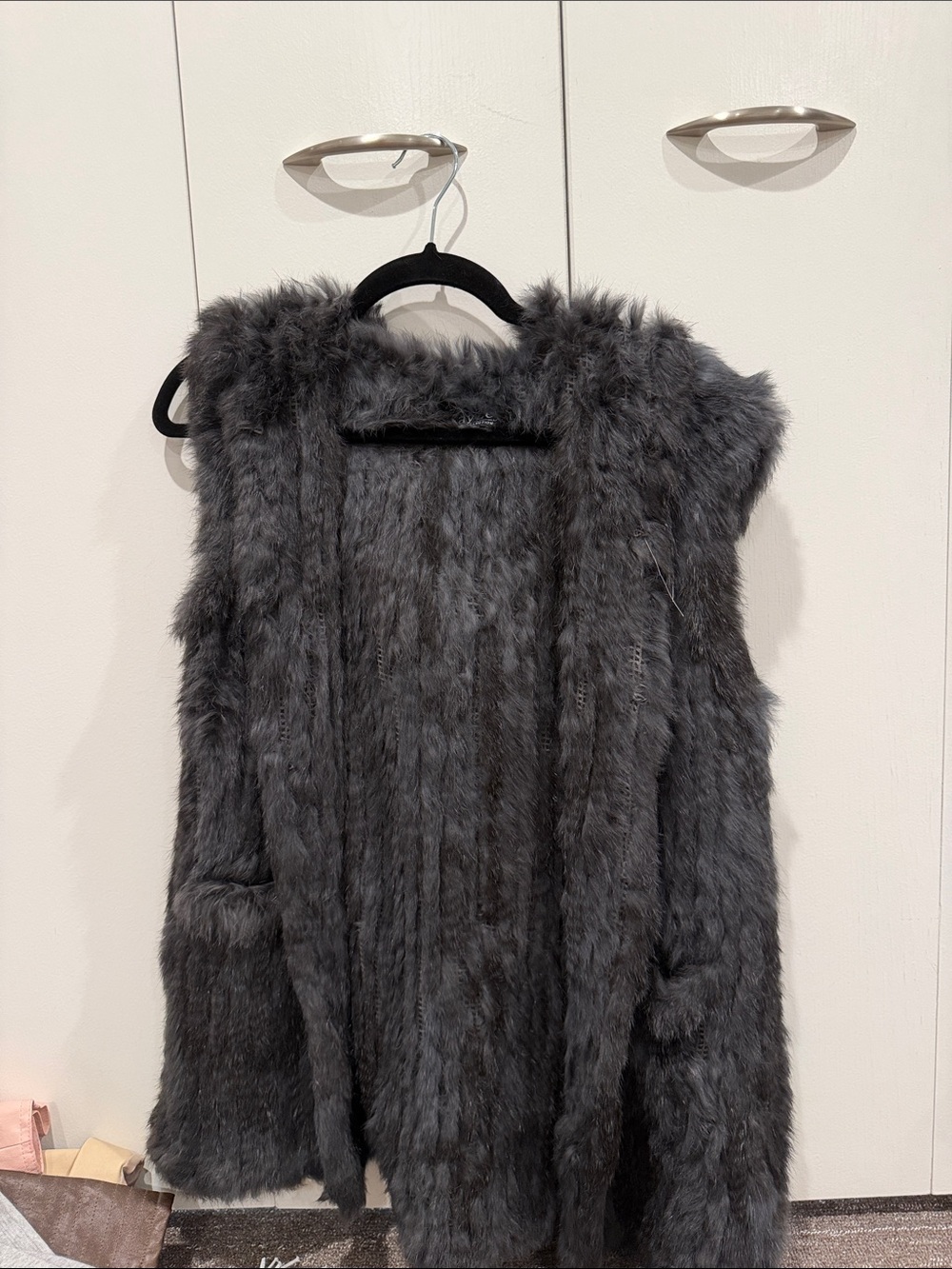 Plush Charcoal Gray Faux Fur Sleeveless Vest